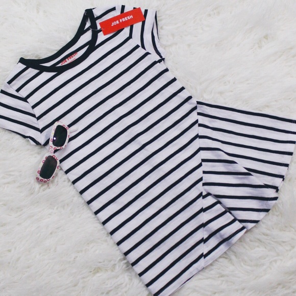 NWT Girls Joe Fresh Navy/White Striped Asym Dress - Picture 3 of 7
